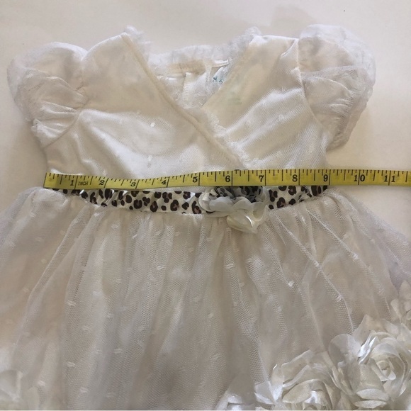 Nanette Baby® Girl Leopard Trim Short Puff Sleeve Mesh Knit Rosette Dress Sz 24M - Picture 10 of 11